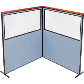 Interion Deluxe Freestanding 2-Panel Corner Divider w/Partial Window 60-1/4"W x 73-1/2"H Blue