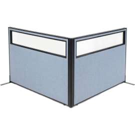 Interion Freestanding 2-Panel Corner Room Divider w/Partial Window 60-1/4"W x 42"H Panels Blue