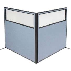 Interion Freestanding 2-Panel Corner Room Divider w/Partial Window 60-1/4"W x 60"H Panels Blue