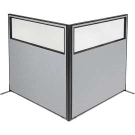 Interion Freestanding 2-Panel Corner Room Divider w/Partial Window 60-1/4"W x 60"H Panels Gray