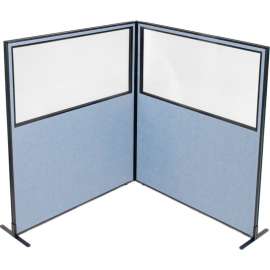 Interion Freestanding 2-Panel Corner Room Divider w/Partial Window 60-1/4"W x 72"H Panels Blue