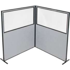 Interion Freestanding 2-Panel Corner Room Divider w/Partial Window 60-1/4"W x 72"H Panels Gray