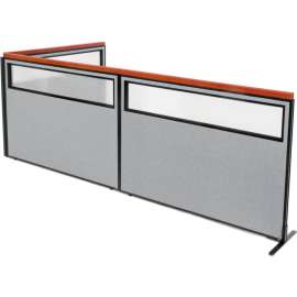 Interion Deluxe Freestanding 3-Panel Corner Divider w/Partial Window 60-1/4"W x 43-1/2"H Gray