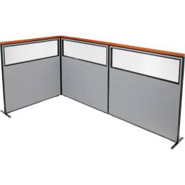 Interion Deluxe Freestanding 3-Panel Corner Divider w/Partial Window 60-1/4"W x 61-1/2"H Gray