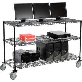 Nexel 3-Shelf Mobile Wire Computer LAN Workstation, 60"W x 24"D x 40"H, Black