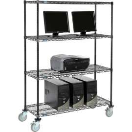 Nexel 4-Shelf Mobile Wire Computer LAN Workstation, 48"W x 18"D x 69"H, Black