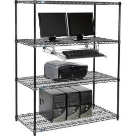 Nexel 4-Shelf Wire Computer LAN Workstation with Keyboard Tray, 48"W x 24"D x 63"H, Black