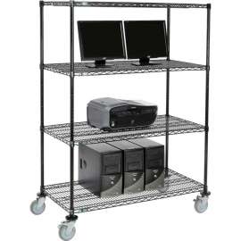 Nexel 4-Shelf Mobile Wire Computer LAN Workstation, 48"W x 24"D x 69"H, Black