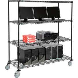 Nexel 4-Shelf Mobile Wire Computer LAN Workstation, 60"W x 24"D x 69"H, Black