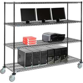 Nexel 4-Shelf Mobile Wire Computer LAN Workstation, 72"W x 24"D x 69"H, Black