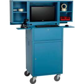 Global Industrial Mobile Fold-Out Computer Cabinet, Blue, Unassembled