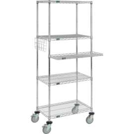 Nexel 4-Shelf Mobile Wire Computer Workstation w/ Cantilever Tray, 30"W x 18"D x 79"H, Chrome