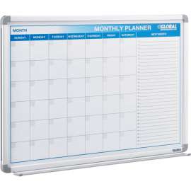 Global Industrial Monthly Calendar Whiteboard, Steel Surface, 36"W x 24"H