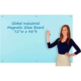 Global Industrial Magnetic Glass Dry Erase Board - 72 x 48 - Seafoam