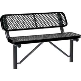 Global Industrial 4' Outdoor Steel Bench w/ Backrest, Expanded Metal, In Ground Mount, Black