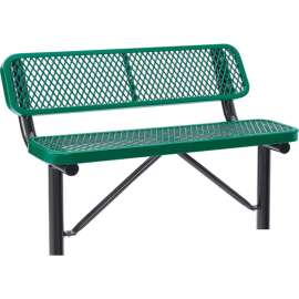 Global Industrial 4' Outdoor Steel Bench w/ Backrest, Expanded Metal, In Ground Mount, Green