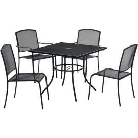 Interion Mesh Caf Table and Chair Set, 48" Square, 4 Armchairs, Black