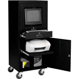 Global Industrial Mobile Computer Cabinet, Black, Unassembled