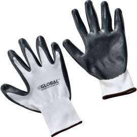 Global Industrial Flat Nitrile Coated Gloves, White/Gray, Large, 1-Pair
