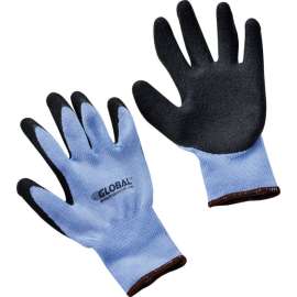Global Industrial Crinkle Latex Coated Gloves, Polyester Knit, Black/Blue, Large, 1-Pair