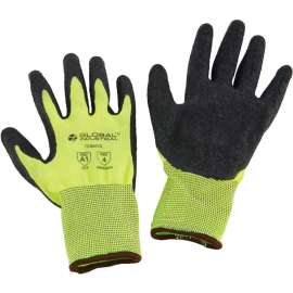 Global Industrial Crinkle Latex Coated Gloves, Hi-Viz Lime/Black, Large