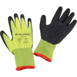 Global Industrial Crinkle Latex Coated Gloves, Hi-Viz Lime/Black, Small