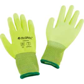 Global Industrial Flat Polyurethane Coated Gloves, Hi-Viz Lime, Medium