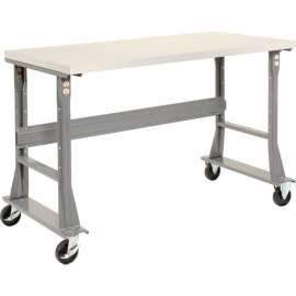 Global Industrial 72 x 30 Mobile Fixed Height Flared Leg Workbench - Laminate Safety Edge Gray