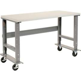 Global Industrial 60x30 Mobile Adj. Height C-Channel Leg Workbench - Laminate Safety Edge