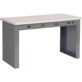 Global Industrial Panel Leg Workbench w/ Laminate Square Edge & Power Apron, 96"W x 30"D, Gray