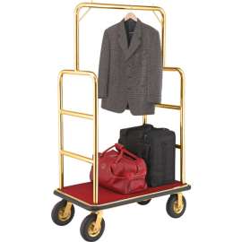 Global Industrial Gold Stainless Steel Bellman Cart Straight Uprights 8" Pneumatic Casters