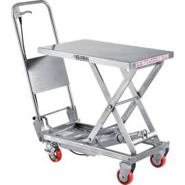 Global Industrial Stainless Steel Mobile Scissor Lift Table 27 x 17 - 400 Lb. Cap.