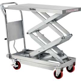 Global Industrial Stainless Steel Mobile Scissor Lift Table 35 x 20 - 800 Lb. Cap.