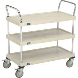 Nexel Plastic Utility Cart w/3 Shelves & Poly Brake Casters, 900 lb. Cap, 36"L x 18"W x 39"H
