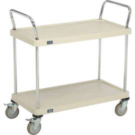 Nexel Plastic Utility Cart w/2 Shelves & Poly Brake Casters, 600 lb. Cap, 36"L x 18"W x 39"H