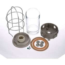 Allpoints 26-3216 Light Fixture with Junction Box, Glass Globe, and Wire Guard