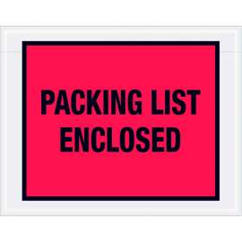 Full Face Envelopes, "Packing List Enclosed" Print, 7"L x 5-1/2"W, Red, 1000/Pack