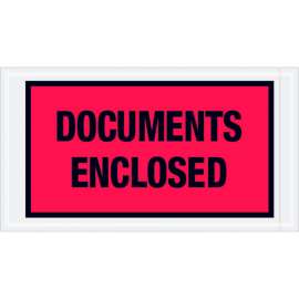 Full Face Envelopes, "Documents Enclosed" Print, 10"L x 5-1/2"W, Red, 1000/Pack