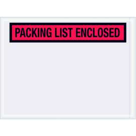 Panel Face Envelopes , "Packing List Enclosed" Print, Top Opening, 6"L x 4-1/2"W, Red, 1000/Pack