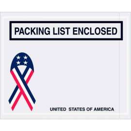 Panel Face Envelopes, USA Ribbon "Packing List Enclosed" Print, 5-1/2"Lx4-1/2"W, Rd/Wht/Blue,1000/Pk