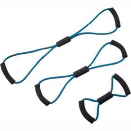 CanDo BowTie Tubing Exerciser, Full Body Set -14", 22", 30"), Blue, 3/Set