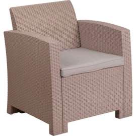 Flash Furniture All Weather Faux Rattan Chair, Light Gray w/ Gray Cushion
