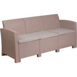 Flash Furniture All-Weather Faux Rattan Sofa - Light Gray with Light Gray Cushions