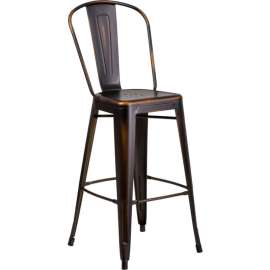 Flash Furniture 30" High Distressed Metal Indoor-Outdoor Bar Stool with Back - Copper