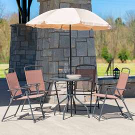 Flash Furniture Nantucket 5 Piece Outdoor Dining Set w/ Umbrella, Brown