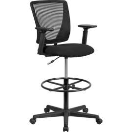 Flash Furniture Ergonomic Drafting Stool - Adjustable Arms - Mesh Back - Black