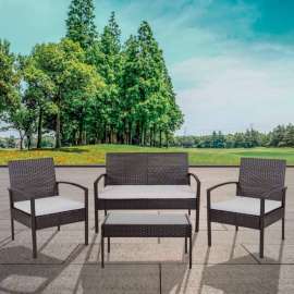 Flash Furniture 4 Piece Outdoor Patio Set, Black w/ Gray Cushions