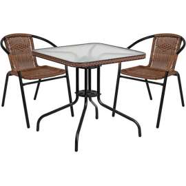 Flash Furniture Lila 5 Piece Square Glass Metal Table w/ Stack Chairs, Black