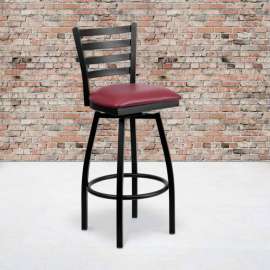 Flash Furniture Black Ladder Back Swivel Metal Barstool - Burgundy Vinyl Seat - HERCULES Series