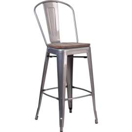 Flash Furniture 30"H Clear Coated Barstool with Back and Wood Seat